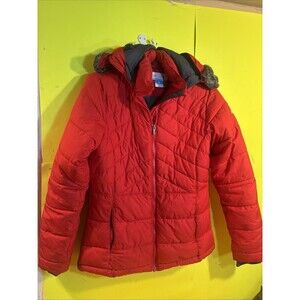 Columbia Jacket Womenʼs Small Red Hood With Removable Faux Fur Puffer Style!
